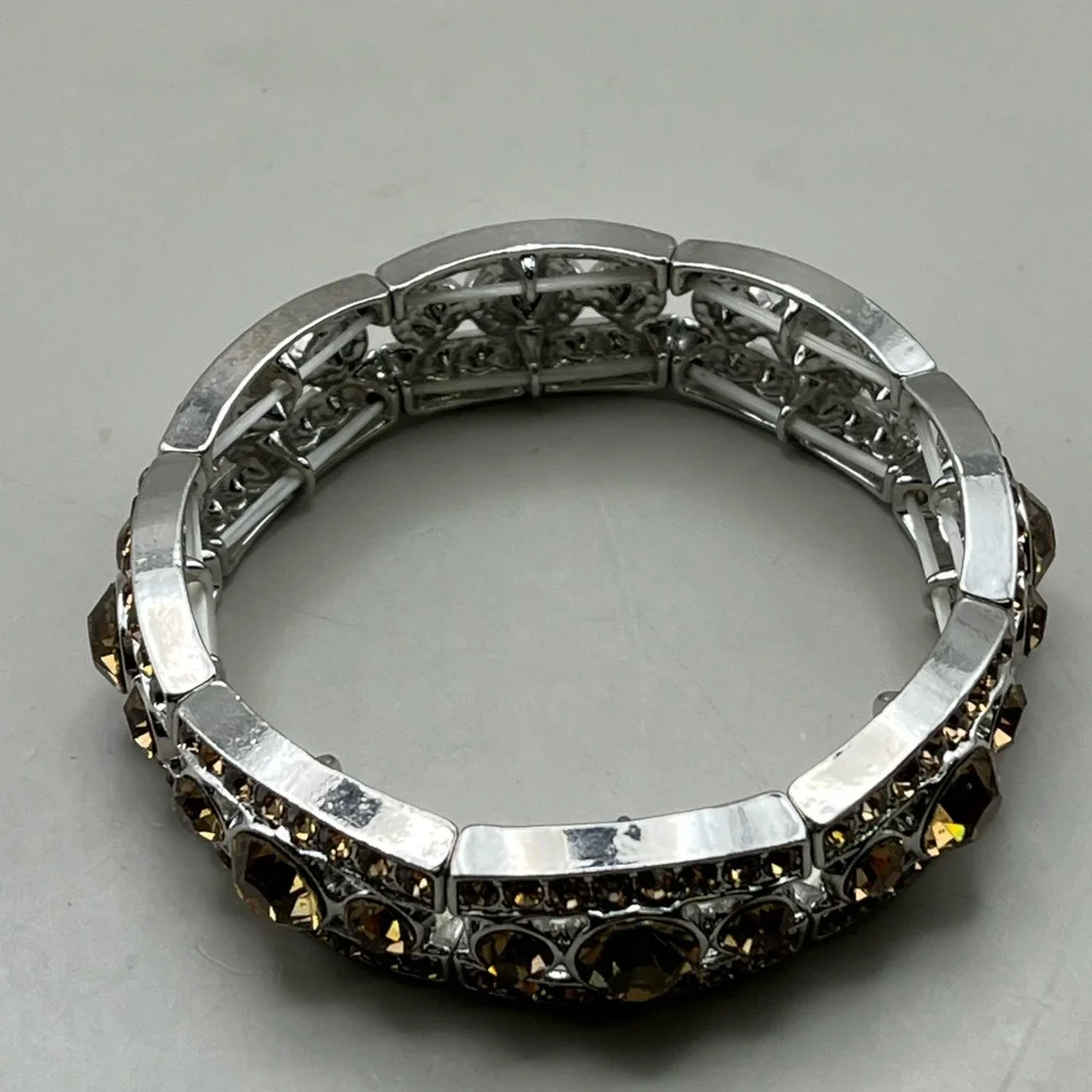 Elegant Silver and Brown Crystal Bracelet